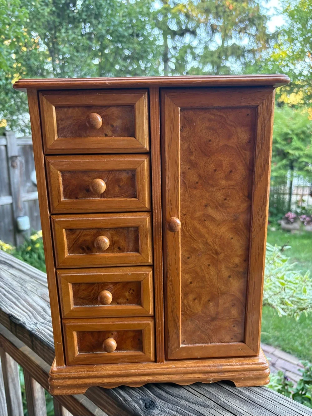 Large vintage wooden jewelry box armoire mirror drawers storage Retro organizer